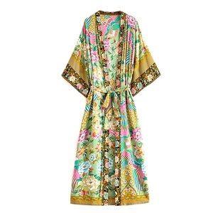 Beach Wrap Dress and Robe in Floral Print Bikini Cover-Up Bohemian Summer Vibe